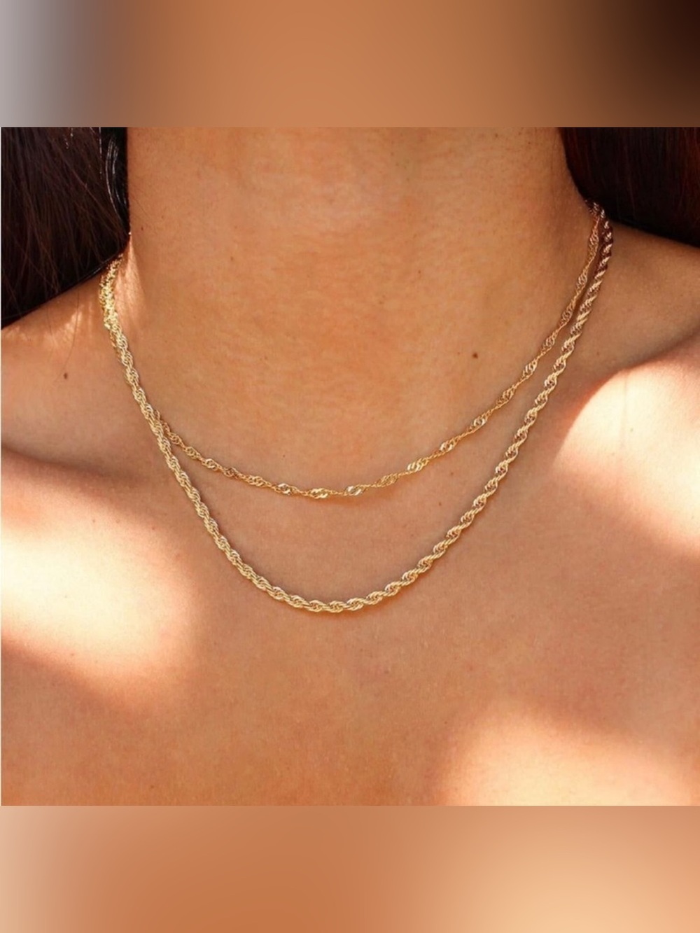 14k Gold Plated 2pc Rope Minimalist Necklace Set